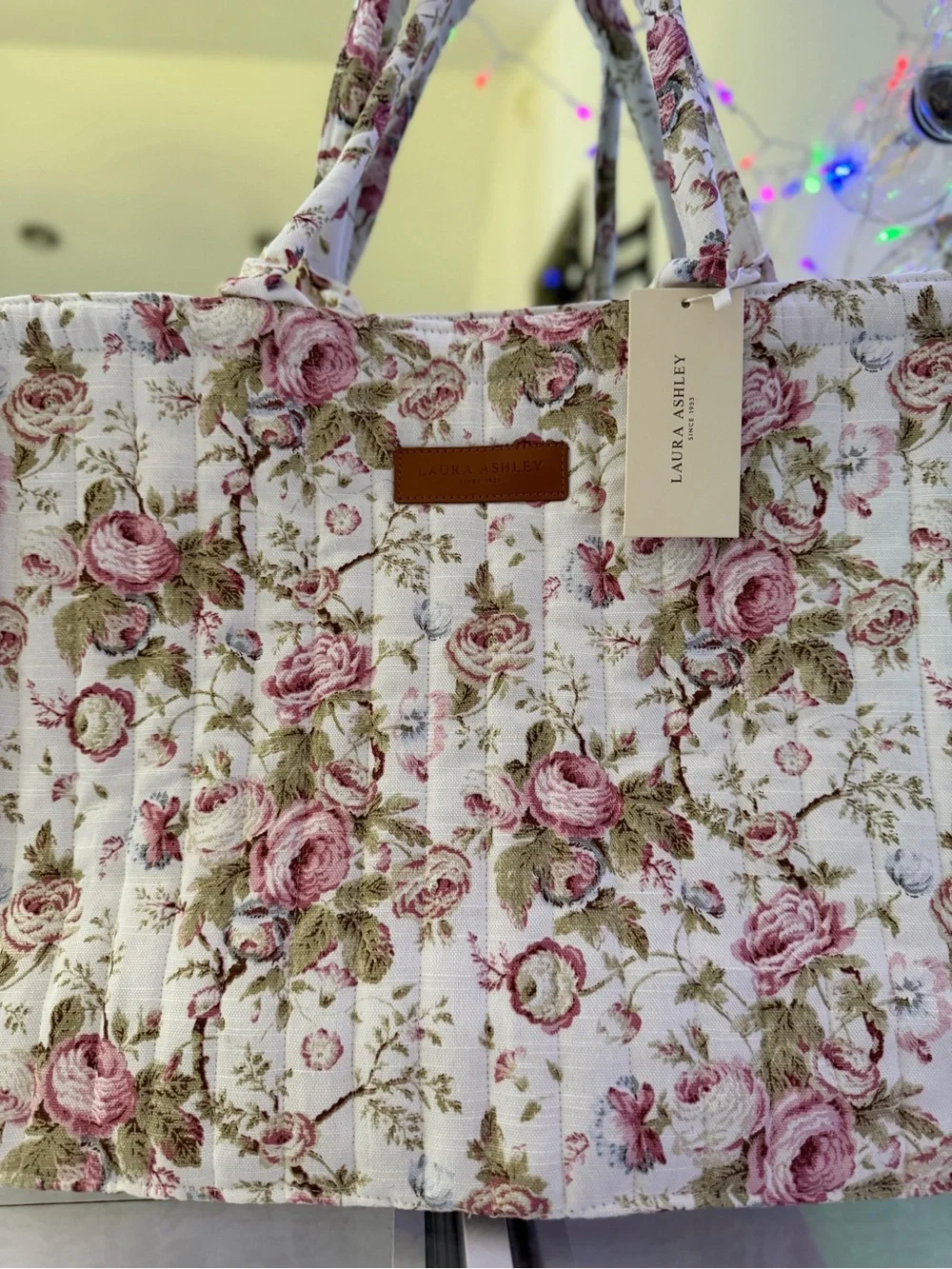 Laura Ashley Uffington Roses Vintage-inspired Rose Floral Quilted Tote Bag